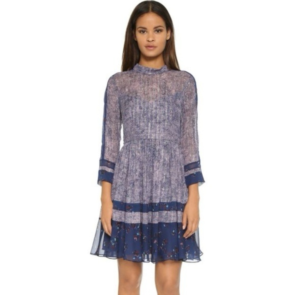 Rebecca Taylor Mixed Print Long Sleeve Dress